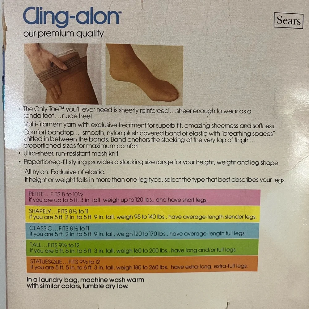 Vintage Sears Cling-alon Thi-Top stockings Sandstone Classic Fit NOS